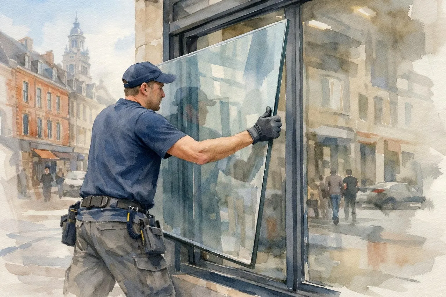 Intervention vitrerie commerces Lille: un artisan expert remplace une vitre cassée en urgence. Réactivité et dépannage rapide