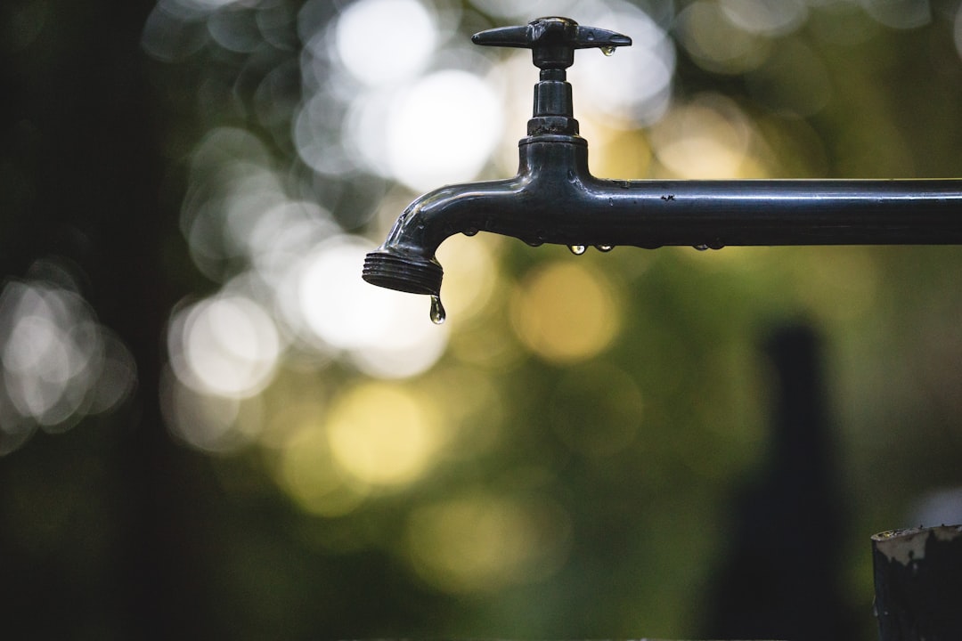 "Robinet en acier noir avec objectif tilt shift, signes de fuite d'eau cachée à Lille."